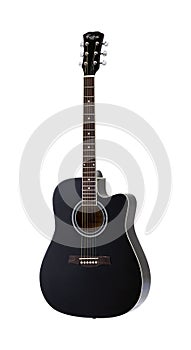 Black Folk Acoustic Guitar, Guitar String Music Instrument Isolated on White background