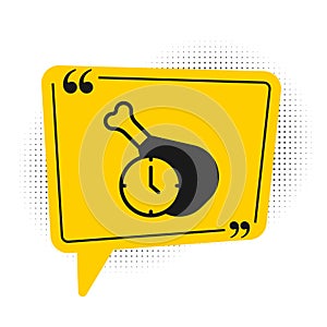 Black Food time icon isolated on white background. Time to eat. Yellow speech bubble symbol. Vector