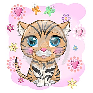 Black footed cat with beautiful eyes in cartoon style