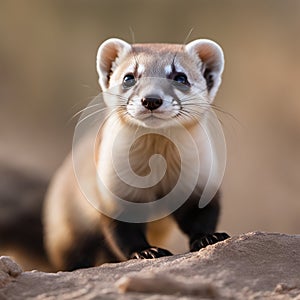 Black-Footed Ferret Looking into the Camera from its Rock Perch