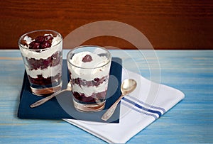 Black forest cake dessert â€“ layered chocolate biscuit, cherry