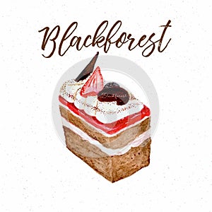 Black forest cake, hand draw sketch watercolor