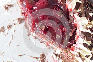 Black forest gateaux dessert on a grey stoneware plate