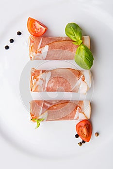 Black forest ham on white plate