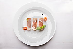 Black forest ham on white plate