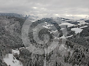 Black Forest winter scenery aerial view Germany