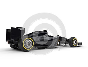 Black formula one car with soft compound tires equipped