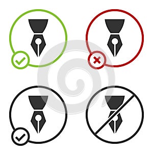 Black Fountain pen nib icon isolated on white background. Pen tool sign. Circle button. Vector Illustration.