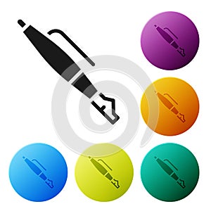 Black Fountain pen nib icon isolated on white background. Pen tool sign. Set icons in color circle buttons. Vector