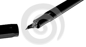 Black fountain pen with silver nib isolated on white