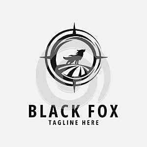 black fox logo design inspiration with compass illustration