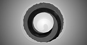 Black Fractal Torus Rotating Twist on Grey Background 4k Video Animation Video.