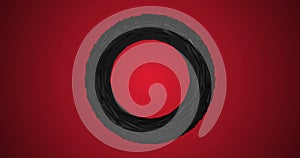 Black Fractal Torus Rotating Twist on Red Background 4k Video Animation Video.