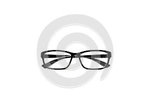 Black frame eye glasses isolated on white background.