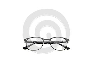 Black frame eye glasses isolated in white background.
