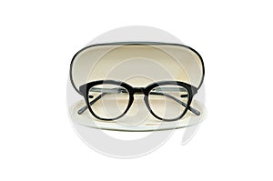 Black frame glasses in box