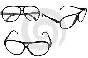 Black frame glasses on a white background,with clipping path