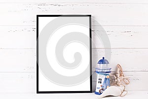 Black frame mockup  with copy space and  nautical  decorations