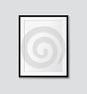 Black frame with passepartout on the wall. Vector mock up
