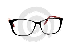 Black frame for women`s glasses, isolated on white background