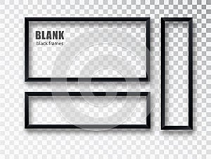 Black Frames banners set. Vector plates with a place for inscriptions isolated on transparent background. Empty frame