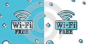 Black Free Wi-fi icon isolated on blue and white background. Wi-fi symbol. Wireless Network icon. Wi-fi zone. Random