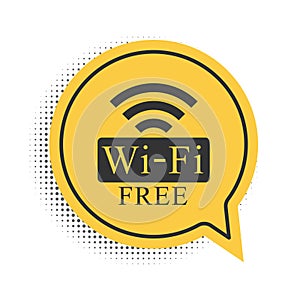 Black Free Wi-fi icon isolated on white background. Wi-fi symbol. Wireless Network icon. Wi-fi zone. Yellow speech