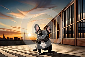 Black French Bulldogs Standing with urban environments