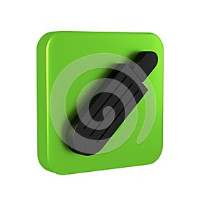 Black French hot dog icon isolated on transparent background. Sausage icon. Fast food sign. Green square button.