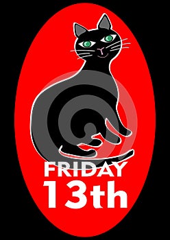 Black Friday 13th poster with good-natured pleased fat black cat. Vector EPS 10