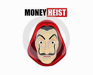 Money Heist Title With Dali Mask Clothes Red La Casa De Papel Design Graphic Netflix Film Vector