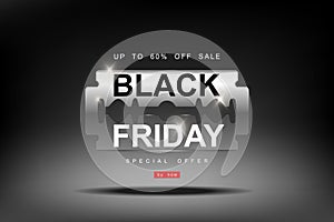 Black Friday, 3d razor blade big Sale, cutting discounts, prices cut, creative template on flat design