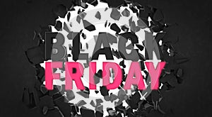 Black friday advertisement 3D headline in front of wall fracture