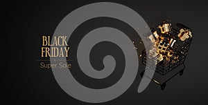 Black friday anniversary shopping sale promotion banner with shopping cart and gift box.