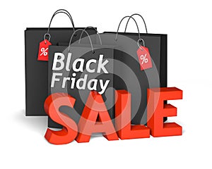 Black Friday bags and 3d red text sale
