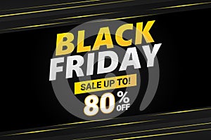 Black Friday banner design UP TO 80% OFF with black background. photo