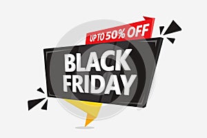 Black Friday banner design UP TO 50% OFF with white background.