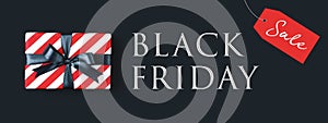 Black friday banner with gift box.