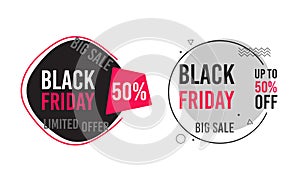 Black friday banner set. Big sale, up to 50% off, limited offer