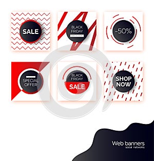 Black Friday banners, templates for social media post promotion. Backgrounds with text space, abstract elements, purple