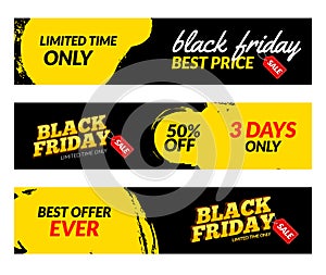 Black friday banners. Vector Sale web market design template. Black friday offer discount concept