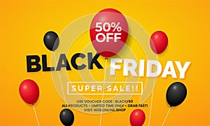 Black friday big sale online shop social media banner promotion template design with floating balloon vector illustration