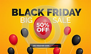 Black friday big sale online shop social media banner promotion template design with floating balloon vector illustration
