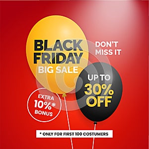 Black friday big sale social media poster promotion template design with realistic balloon vector illustration