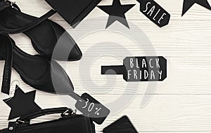 Black Friday big sale text on price tag sign, minimalistic flat