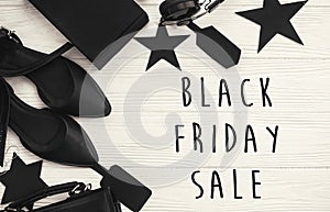 Black Friday big sale text sign, minimalistic flat lay. Special