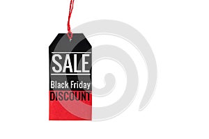 Black friday. black and red sale tag on white background