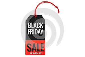 Black friday. black and red sale tag on white background