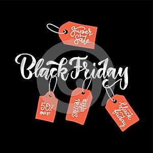 Black Friday Calligraphic Advertising Poster design vector template. Super Sale Discount Banner retro vintage style. Lettering