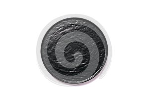 Black Friday concept. Black circle plate on white background